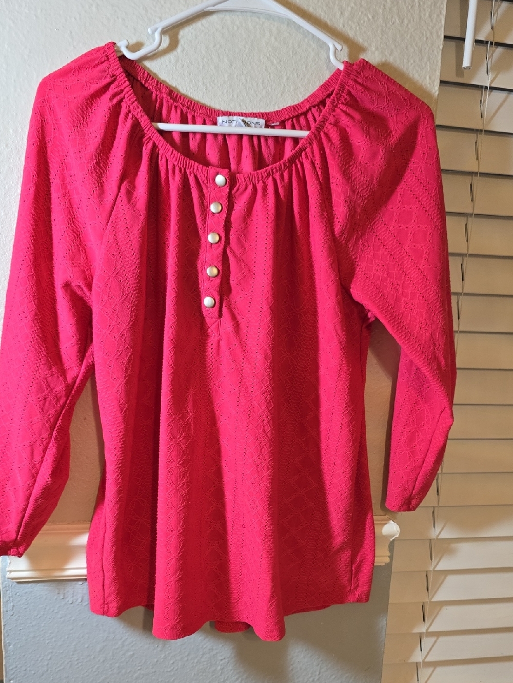 Notations Pink Eyelet Long Sleeve Henley Top